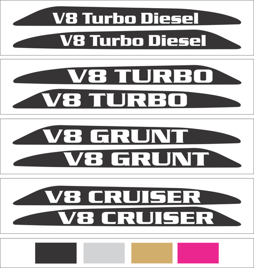 V8 Landcruiser 70 Series Bonnet Scoop Stickers  2007-2016 (Pair)